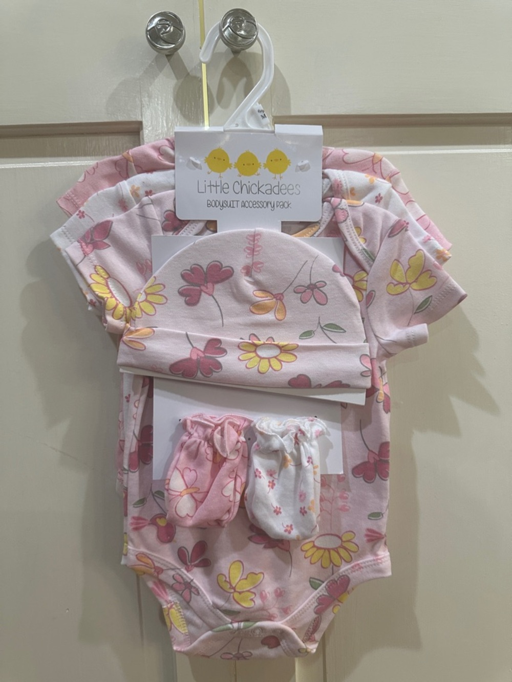 Little Chickadees Baby Pink Floral Pajama Bodysuit Set